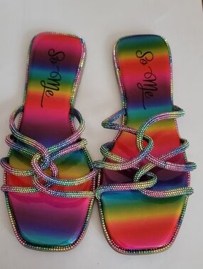 So Me Rainbow Crystal Strap Sandals - Multi